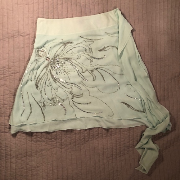 100% Silk Teal Asymmetric Skirt - Picture 2 of 6